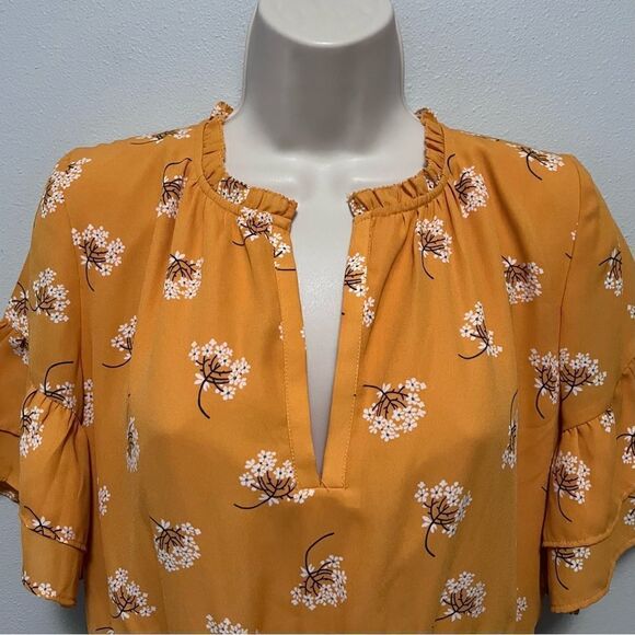 Loft Outlet Yellow Floral Cap Sleeve Dress Size S - Picture 2 of 6